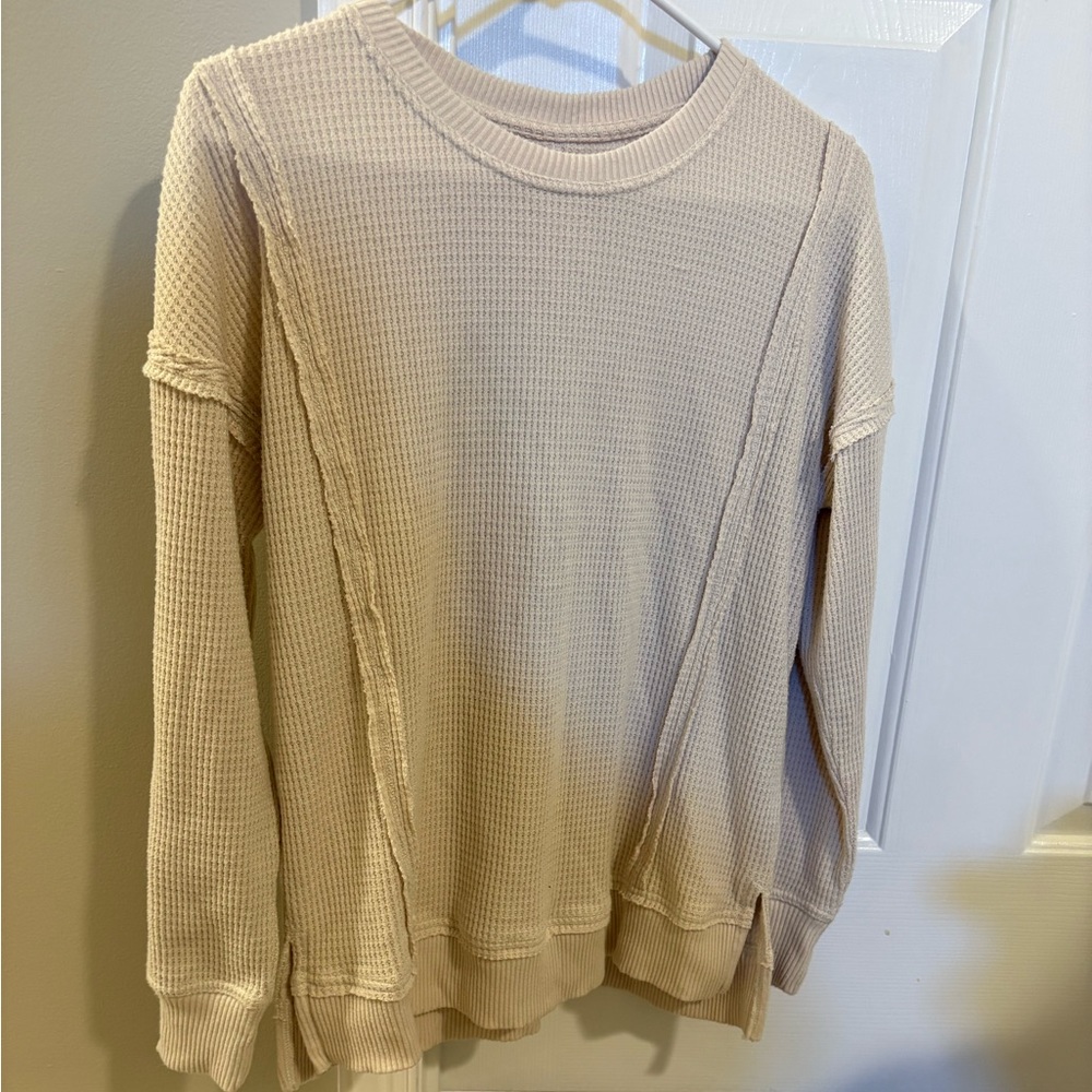 Kids Long Sleeve Waffle Knit Top - Cream